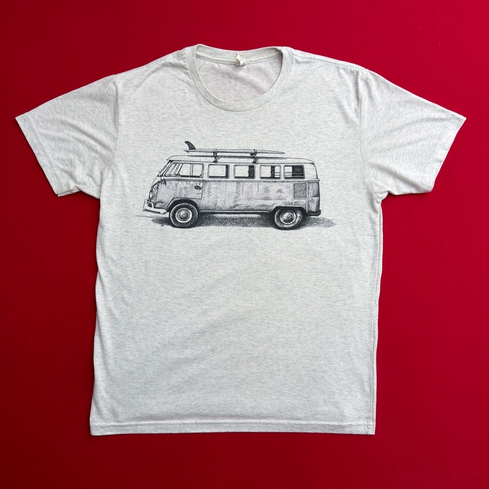 Next Level Apparel Mens Gray Surf Van Graphic T-Shirt Size M Coastal Beach Tee